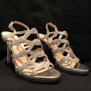 Silver rhinestone heels